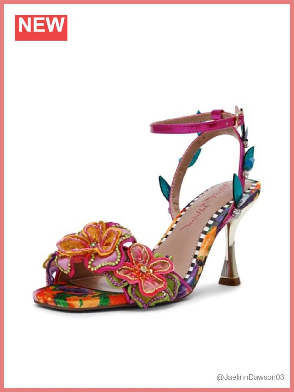Heeled Sandals Ankle Strap Stiletto PU Floral Multi